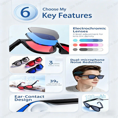 2026 Touch Color Changing Lens Smart Glasses AI translation Dual Microphone Noise Reduction Super Clear Sound Bluetooth Sunglass